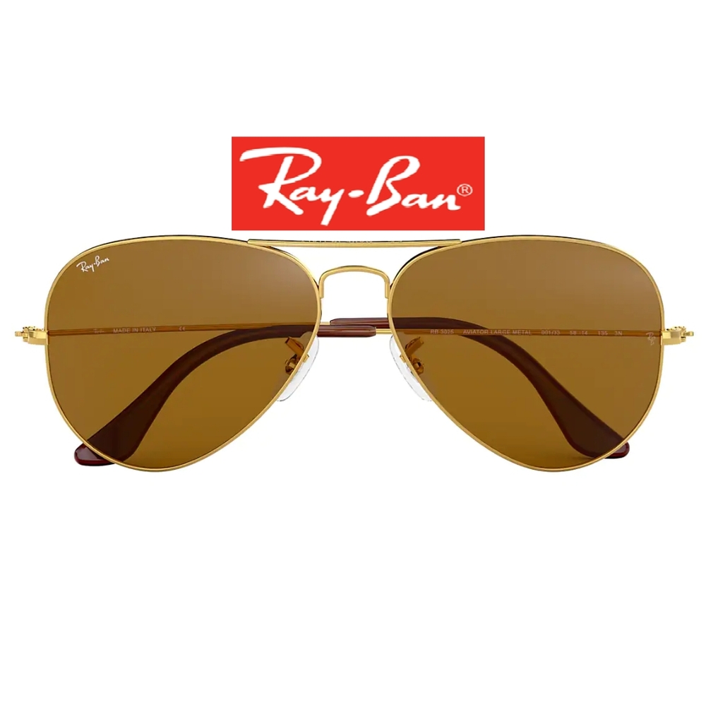 Ray-Ban Gold and Brown Aviator Sunglasses
